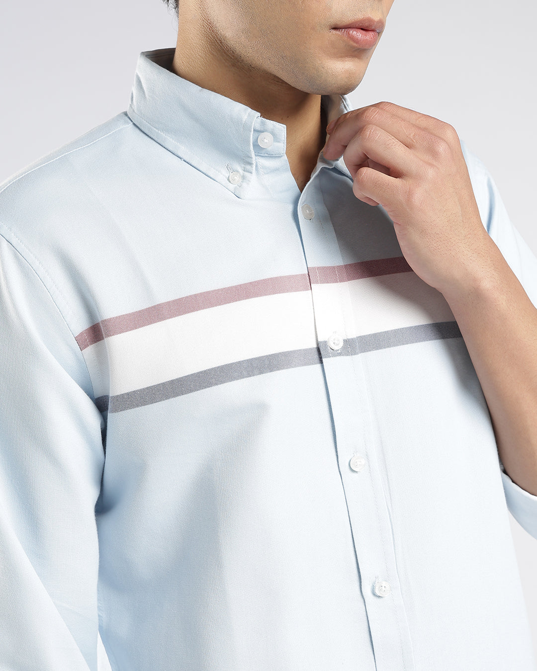 Sky Blue horizontal Stripe Button Down Shirt