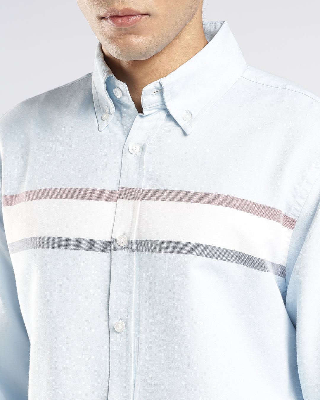 Sky Blue horizontal Stripe Button Down Shirt