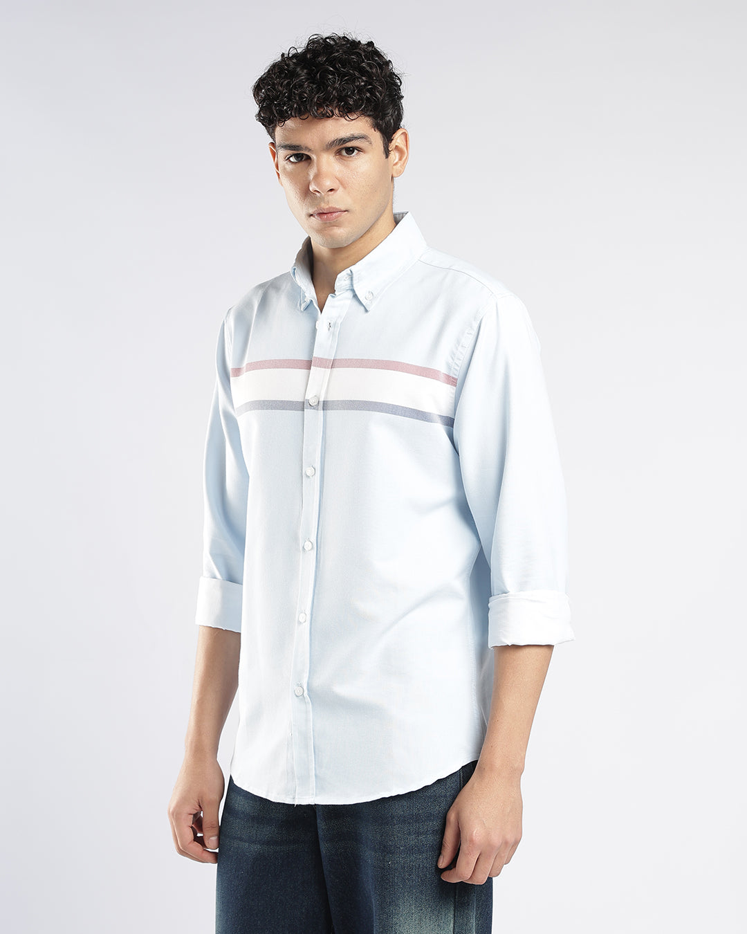 Sky Blue horizontal Stripe Button Down Shirt