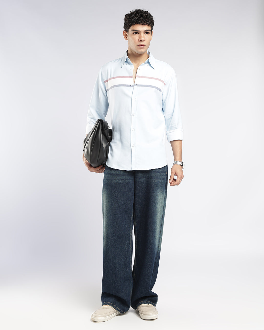 Sky Blue horizontal Stripe Button Down Shirt