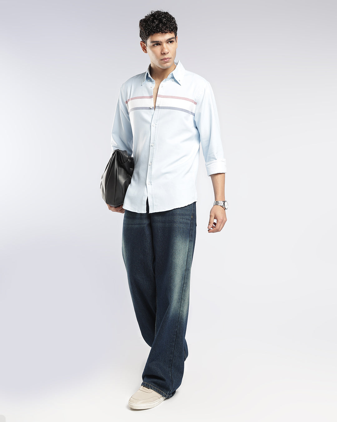 Sky Blue horizontal Stripe Button Down Shirt