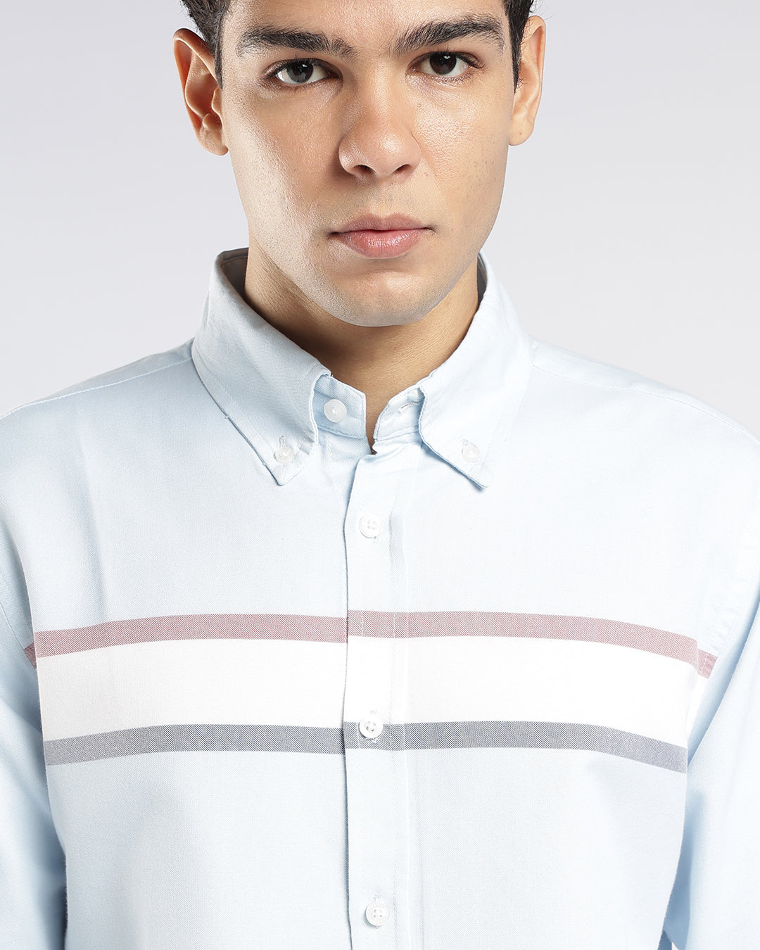 Sky Blue horizontal Stripe Button Down Shirt