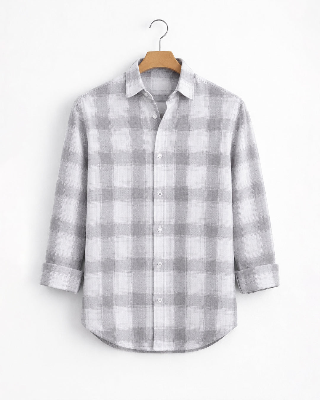 White Grey Plaid Checked Cotton Shirt