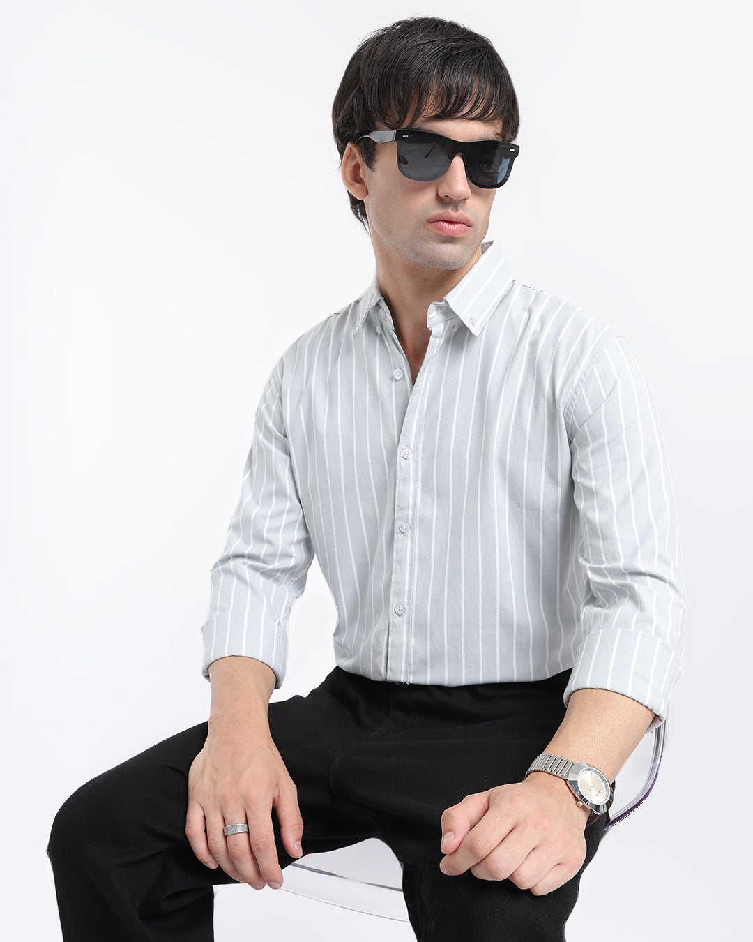 Grey Oxford Striped Shirt
