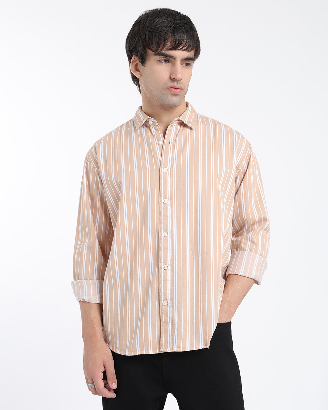 Beige & White Striped Shirt
