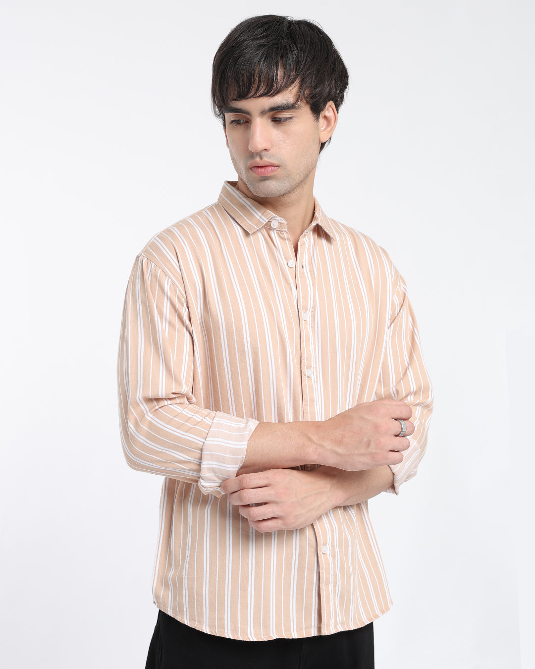 Beige & White Striped Shirt
