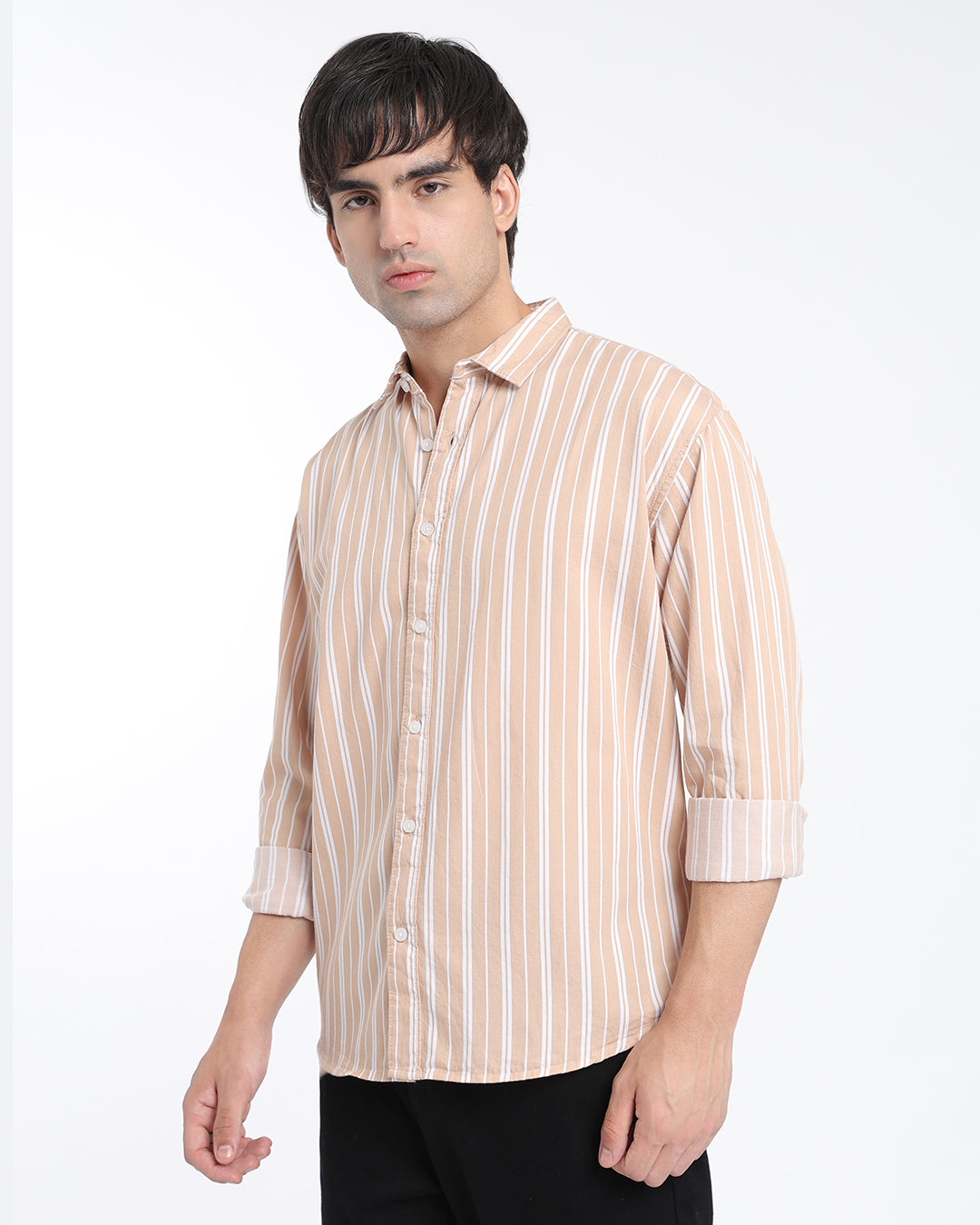 Beige & White Striped Shirt
