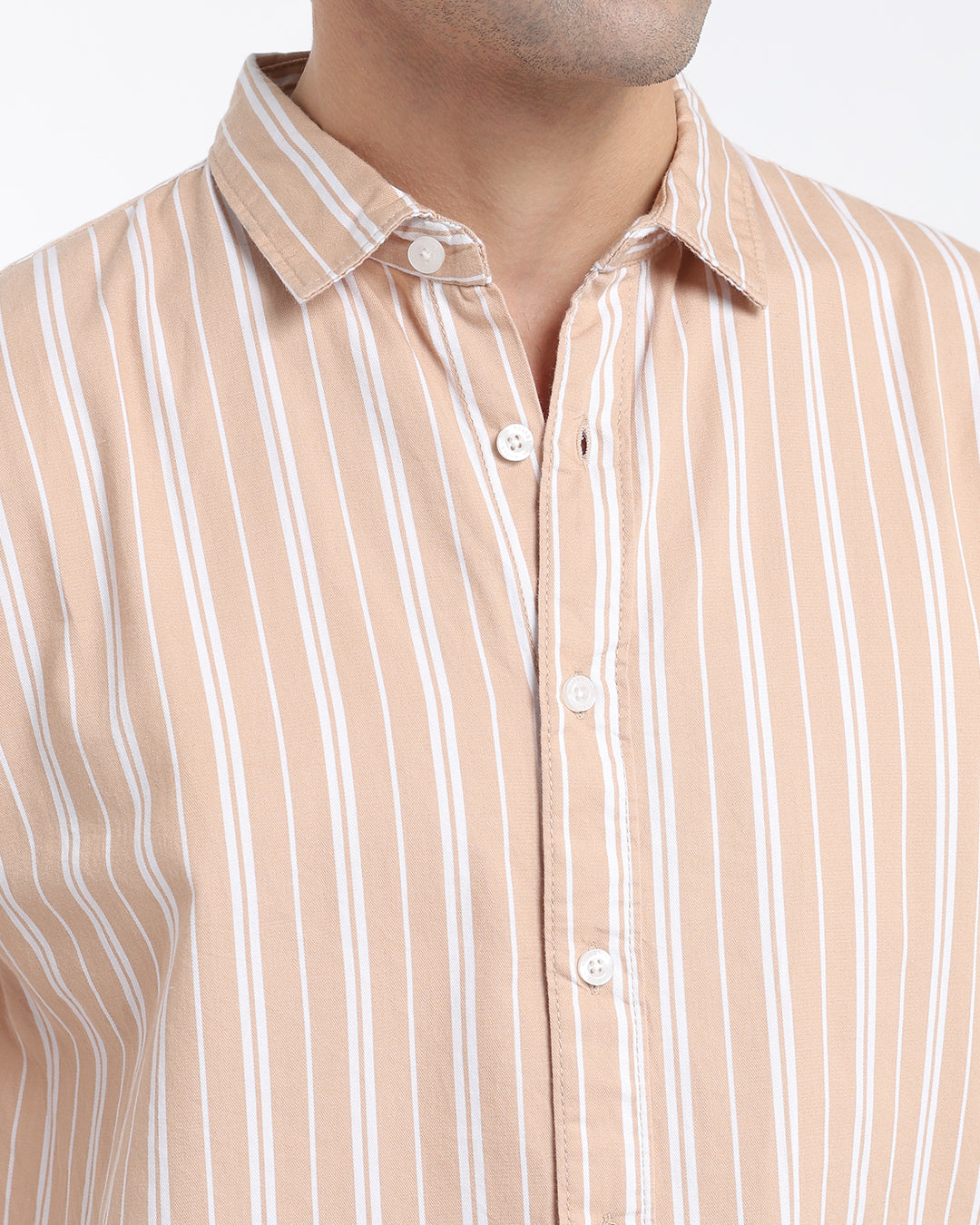 Beige & White Striped Shirt
