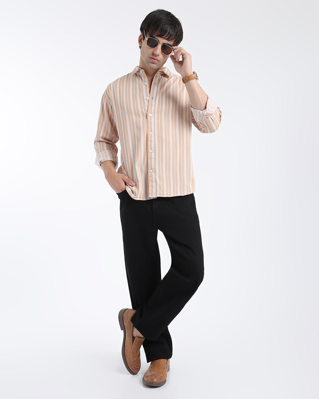 Beige & White Striped Shirt