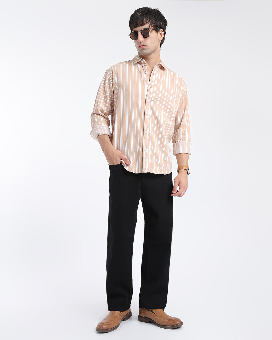 Beige & White Striped Shirt