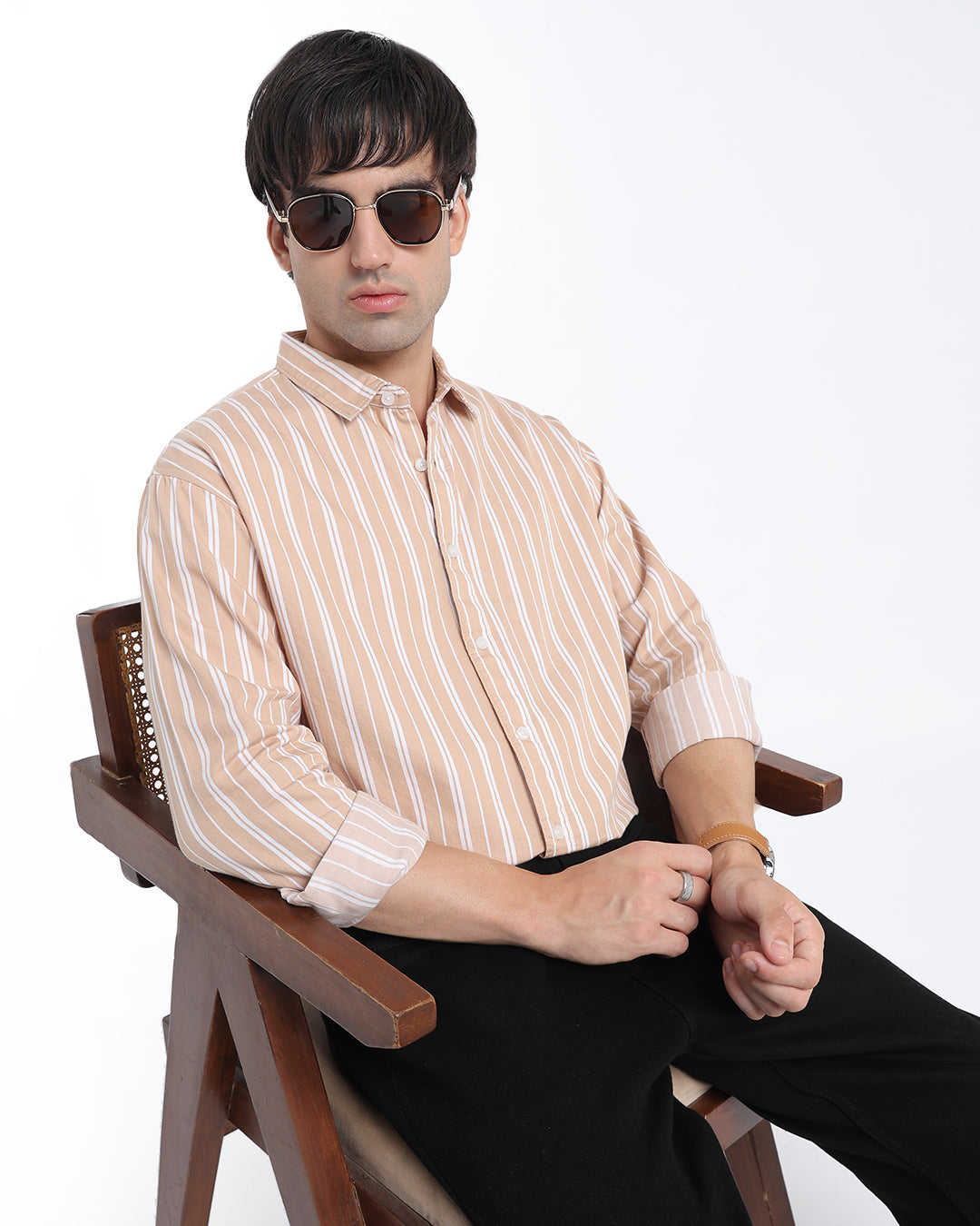 Beige & White Striped Shirt