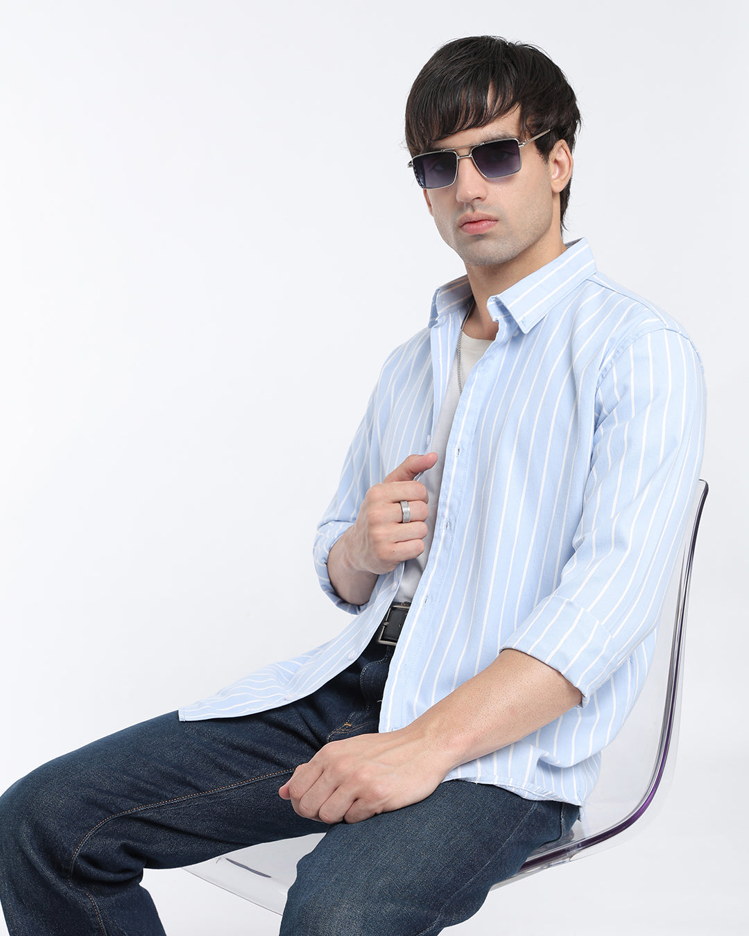 Sky Blue Oxford Striped Shirt