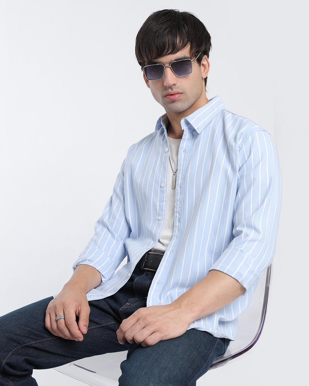 Sky Blue Oxford Striped Shirt