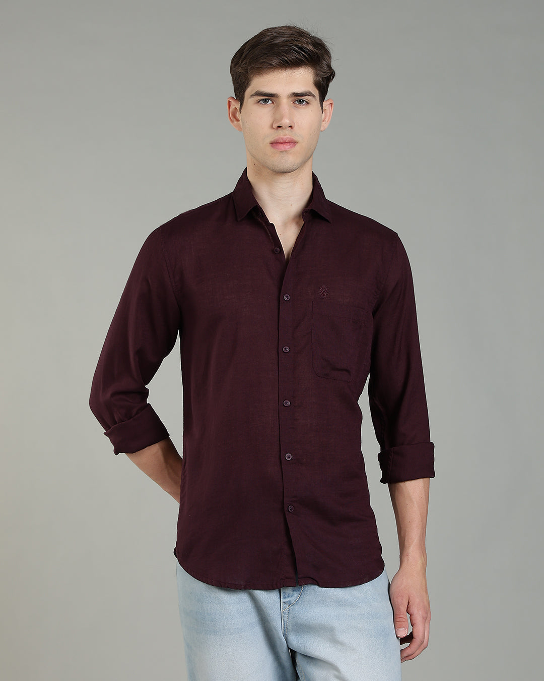 RS Maroon Linen Cotton Shirt