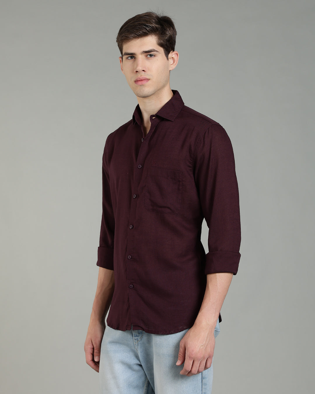 RS Maroon Linen Cotton Shirt