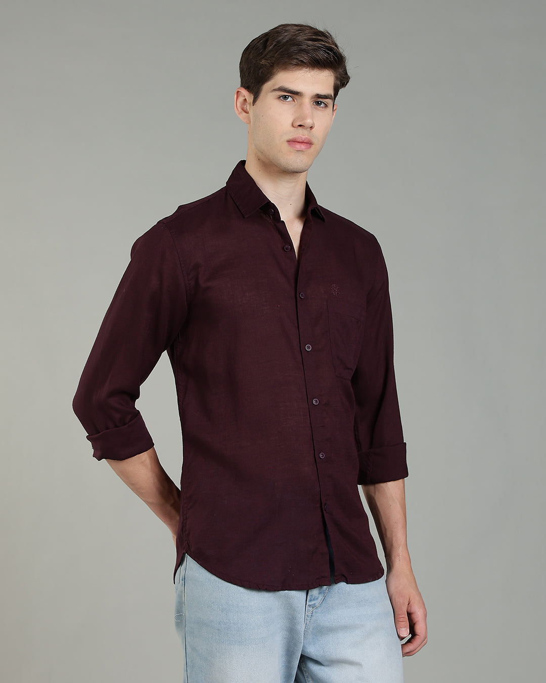 RS Maroon Linen Cotton Shirt