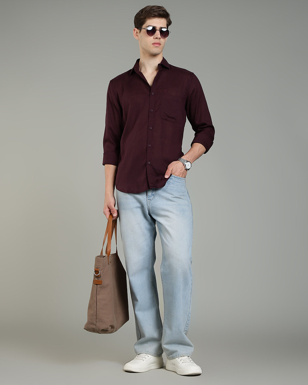 RS Maroon Linen Cotton Shirt
