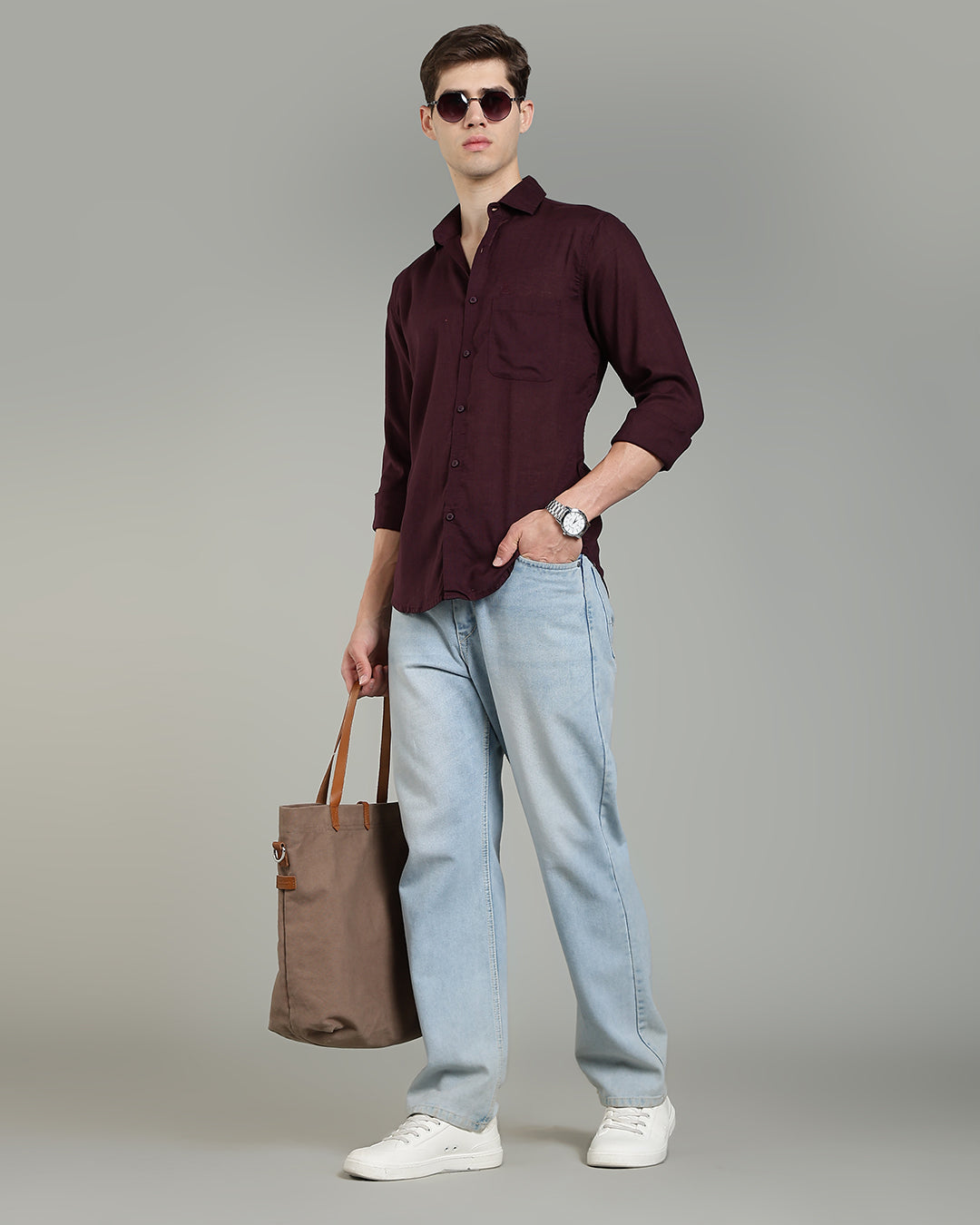 RS Maroon Linen Cotton Shirt