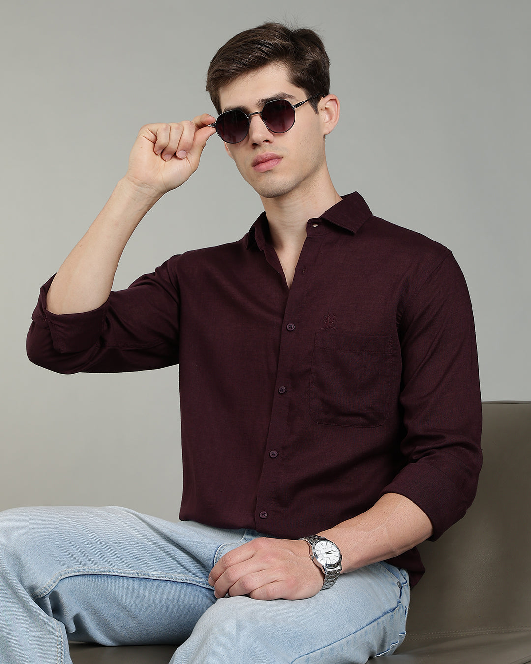 RS Maroon Linen Cotton Shirt