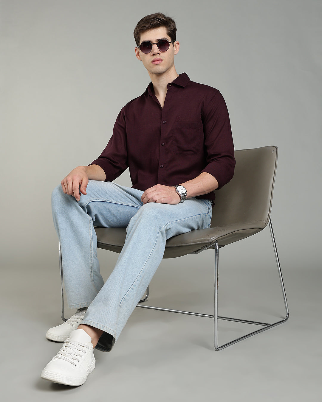 RS Maroon Linen Cotton Shirt