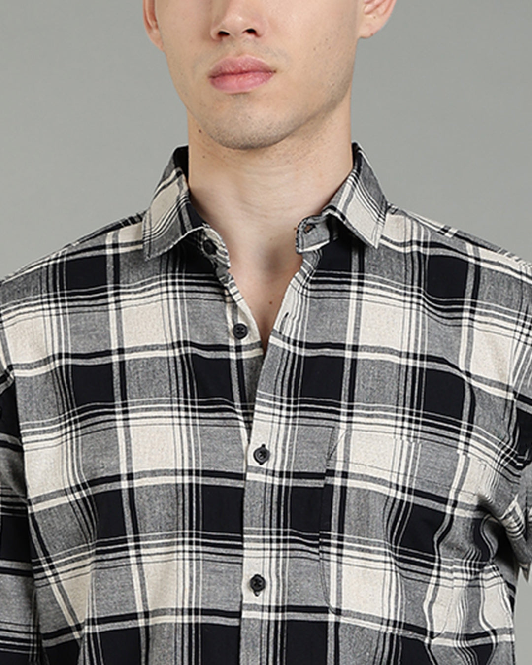 Black Cream Plaid Checked Shirt