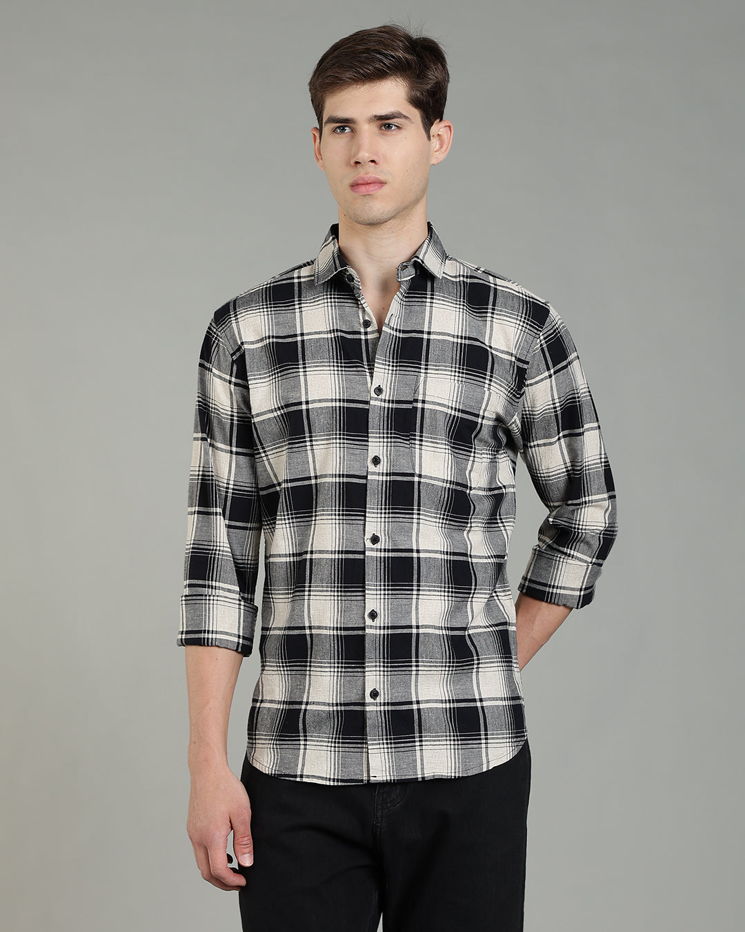 Black Cream Plaid Checked Shirt