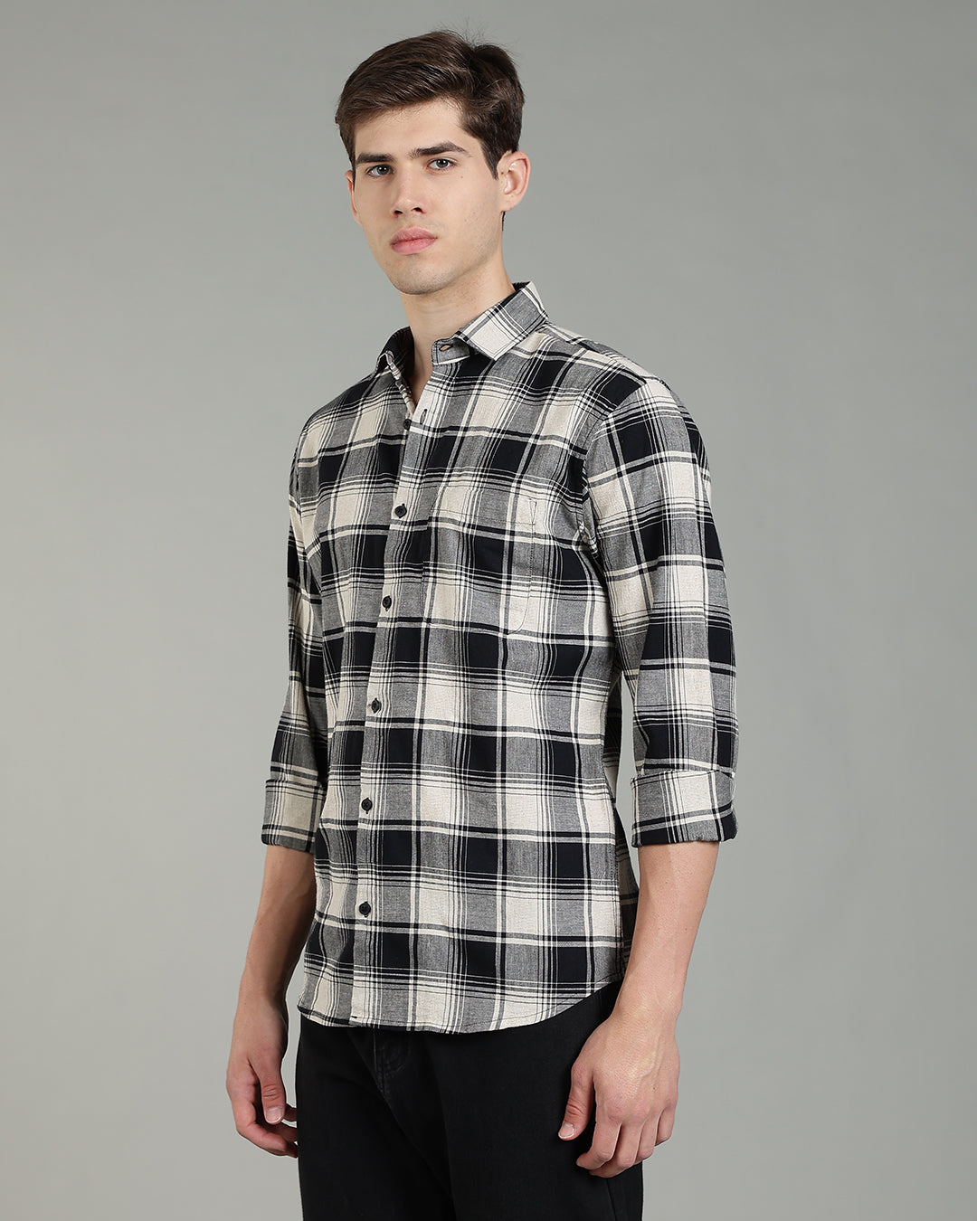 Black Cream Plaid Checked Shirt