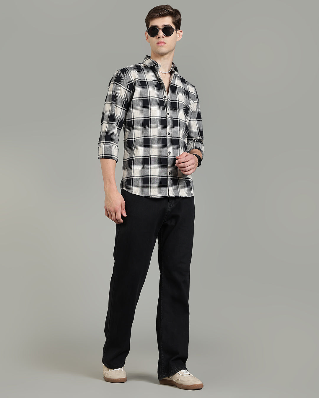 Black Cream Plaid Checked Shirt