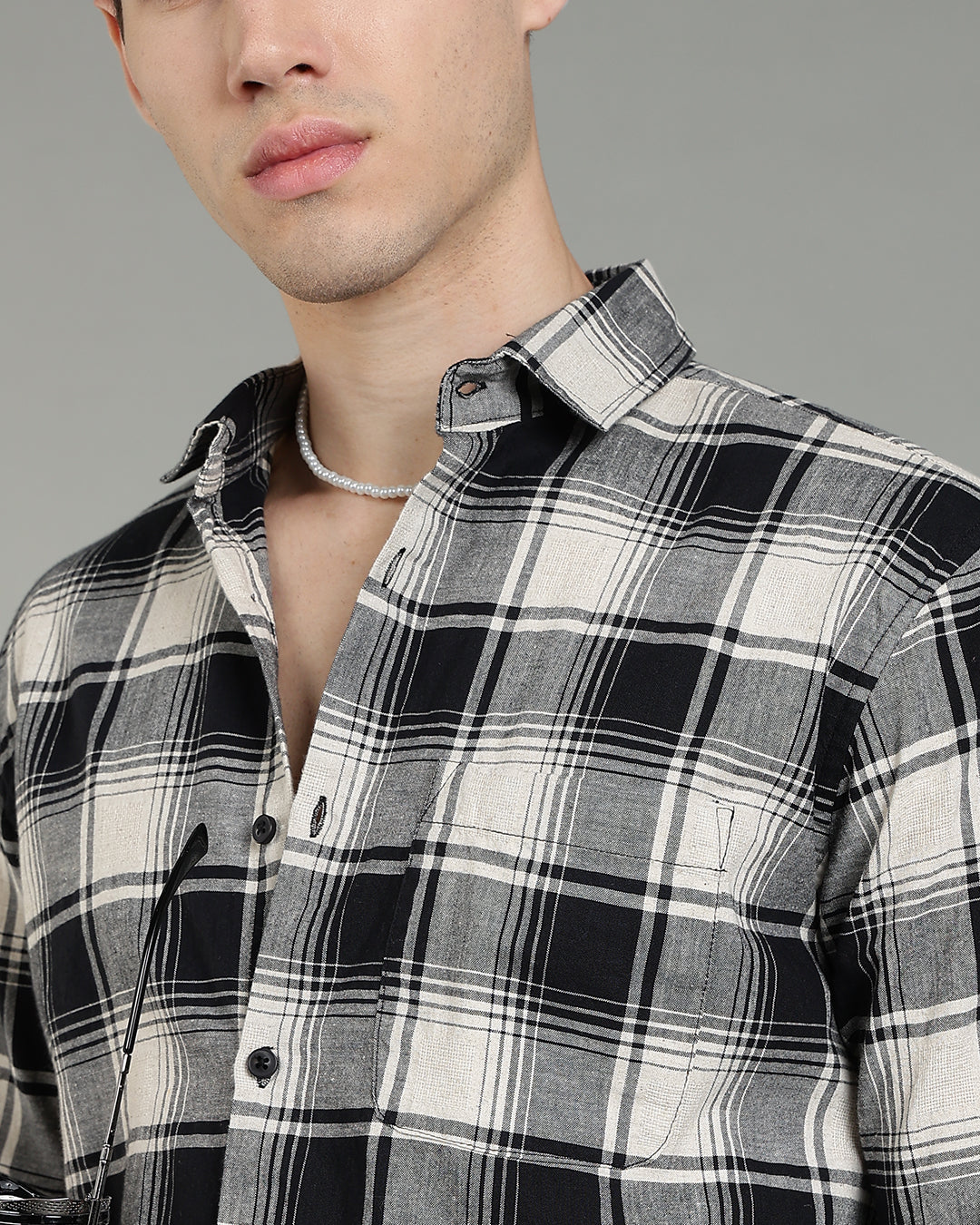 Black Cream Plaid Checked Shirt