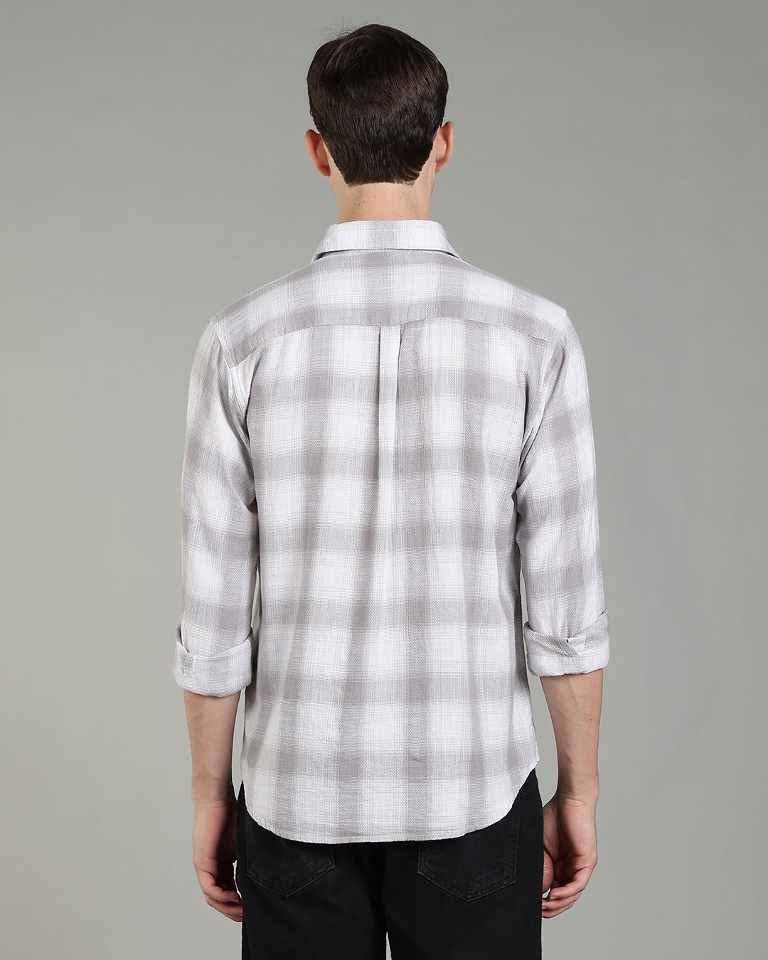 White Grey Plaid Checked Cotton Shirt