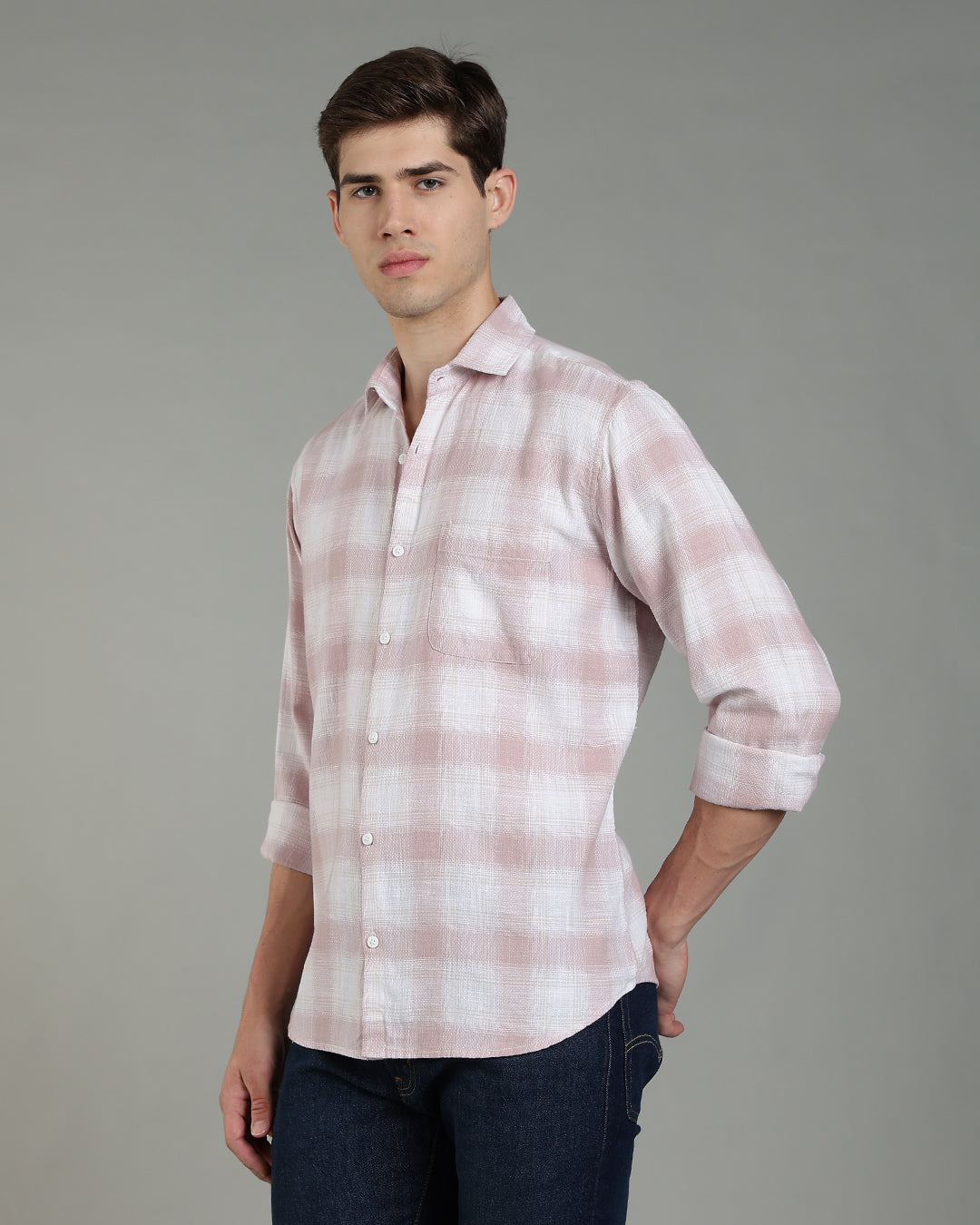 White Pink Plaid Checked Cotton Shirt