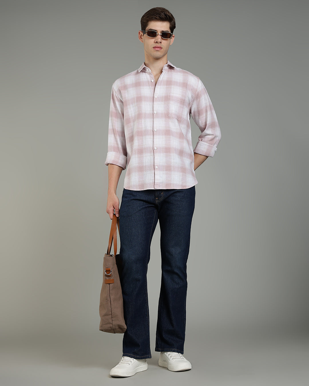 White Pink Plaid Checked Cotton Shirt