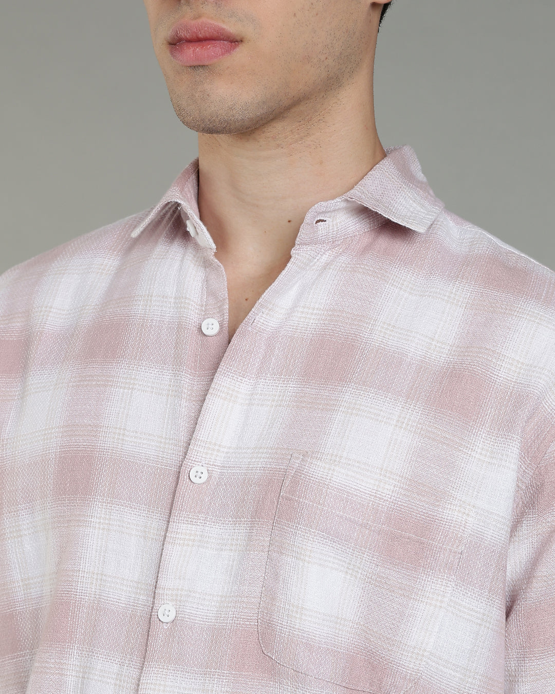 White Pink Plaid Checked Cotton Shirt