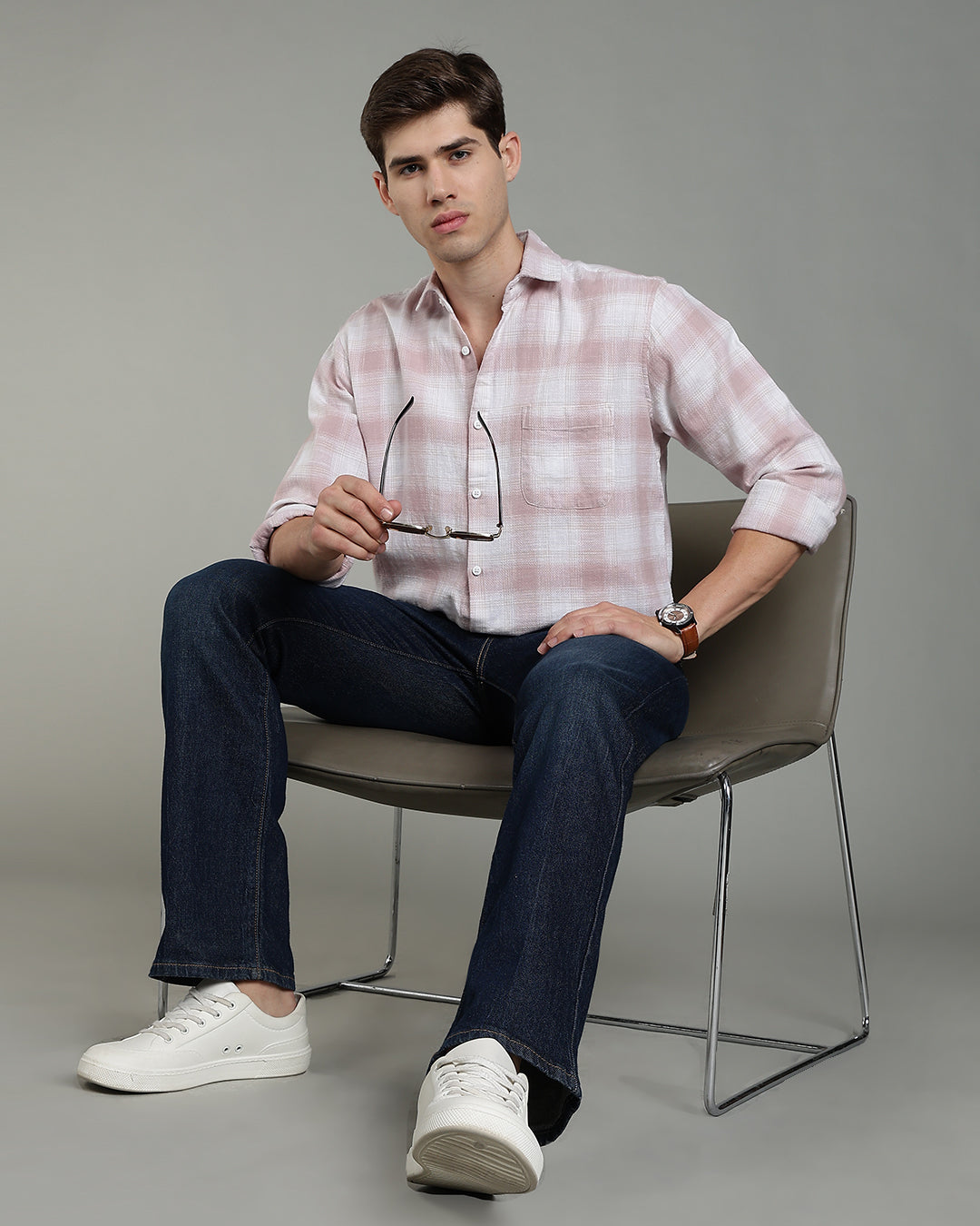 White Pink Plaid Checked Cotton Shirt
