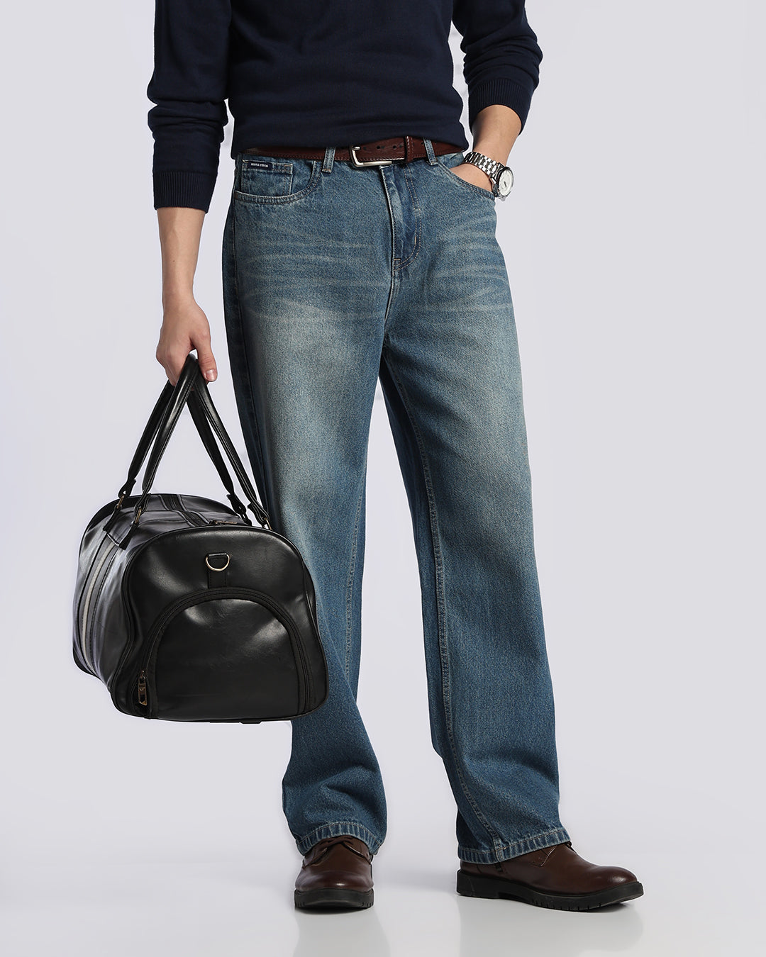 Essential Mid Blue Loose Straight Fit Jeans