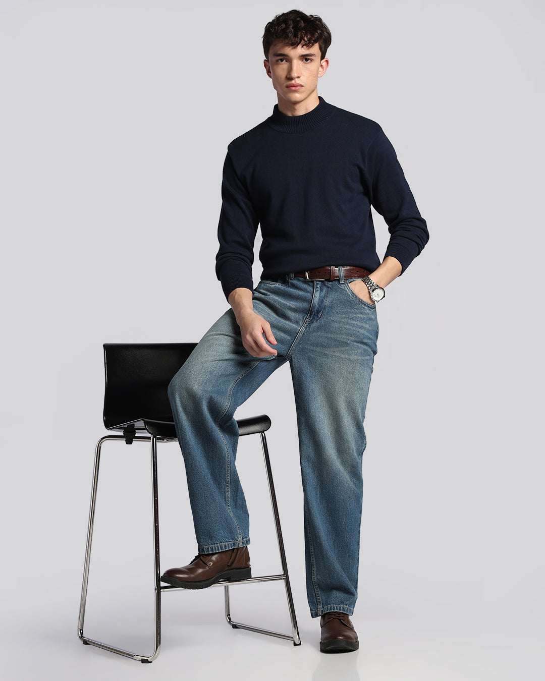 Essential Mid Blue Loose Straight Fit Jeans