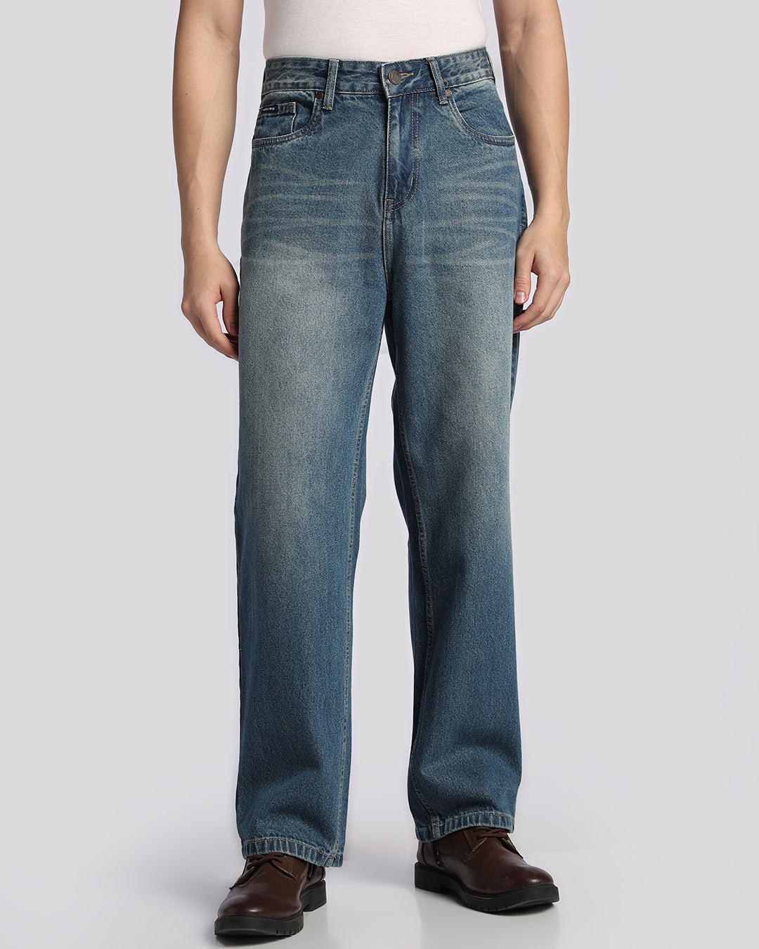 Essential Mid Blue Loose Straight Fit Jeans