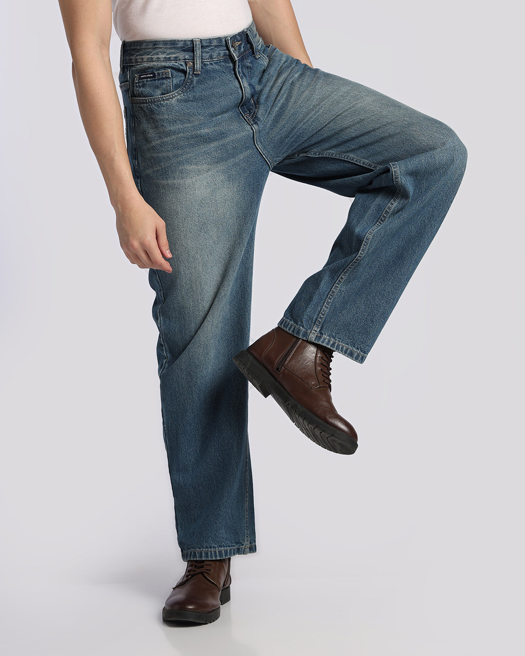 Essential Mid Blue Loose Straight Fit Jeans