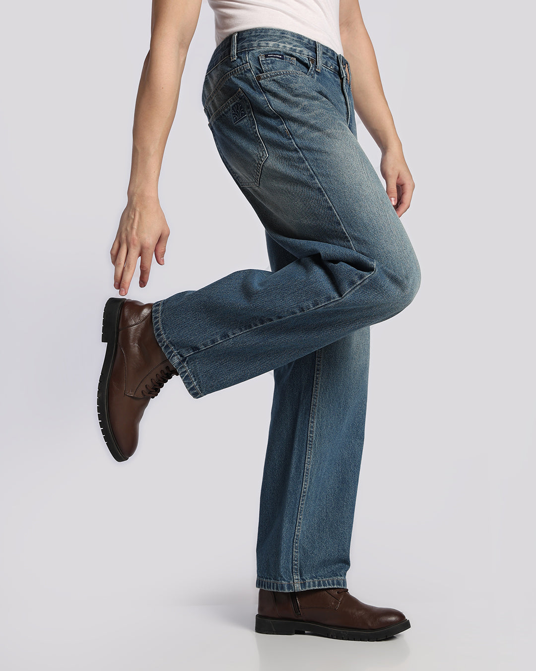 Essential Mid Blue Loose Straight Fit Jeans