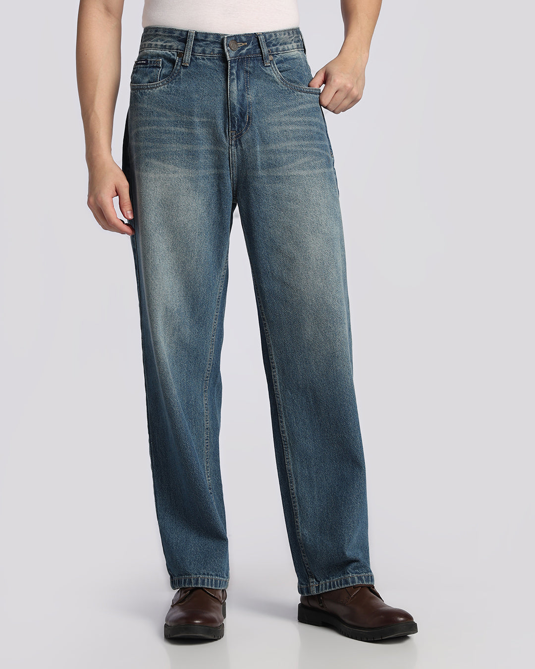 Essential Mid Blue Loose Straight Fit Jeans