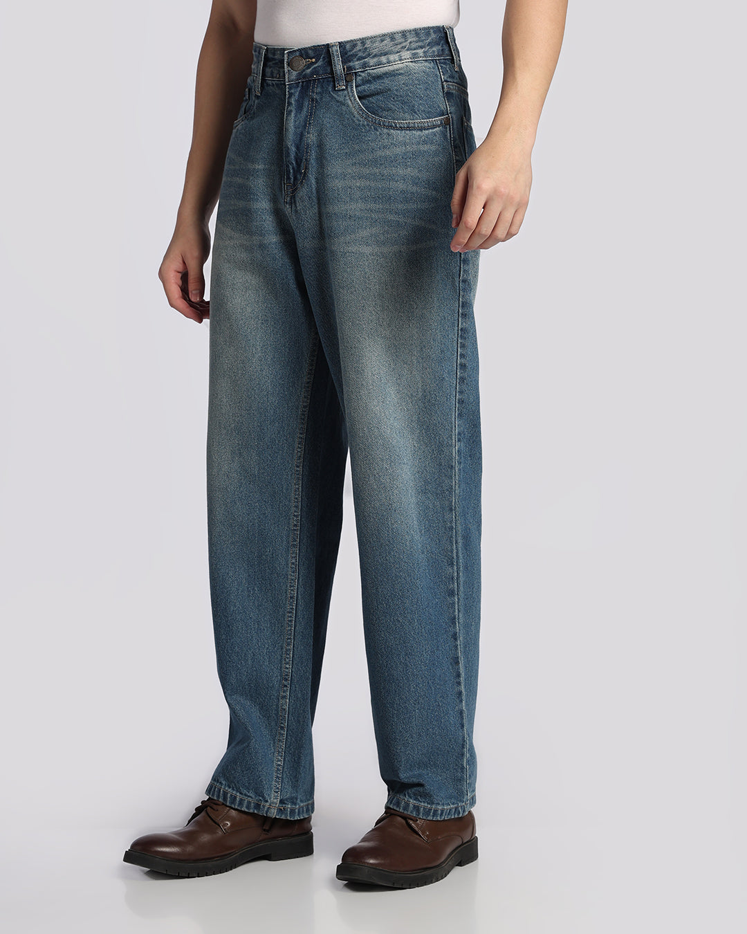 Essential Mid Blue Loose Straight Fit Jeans