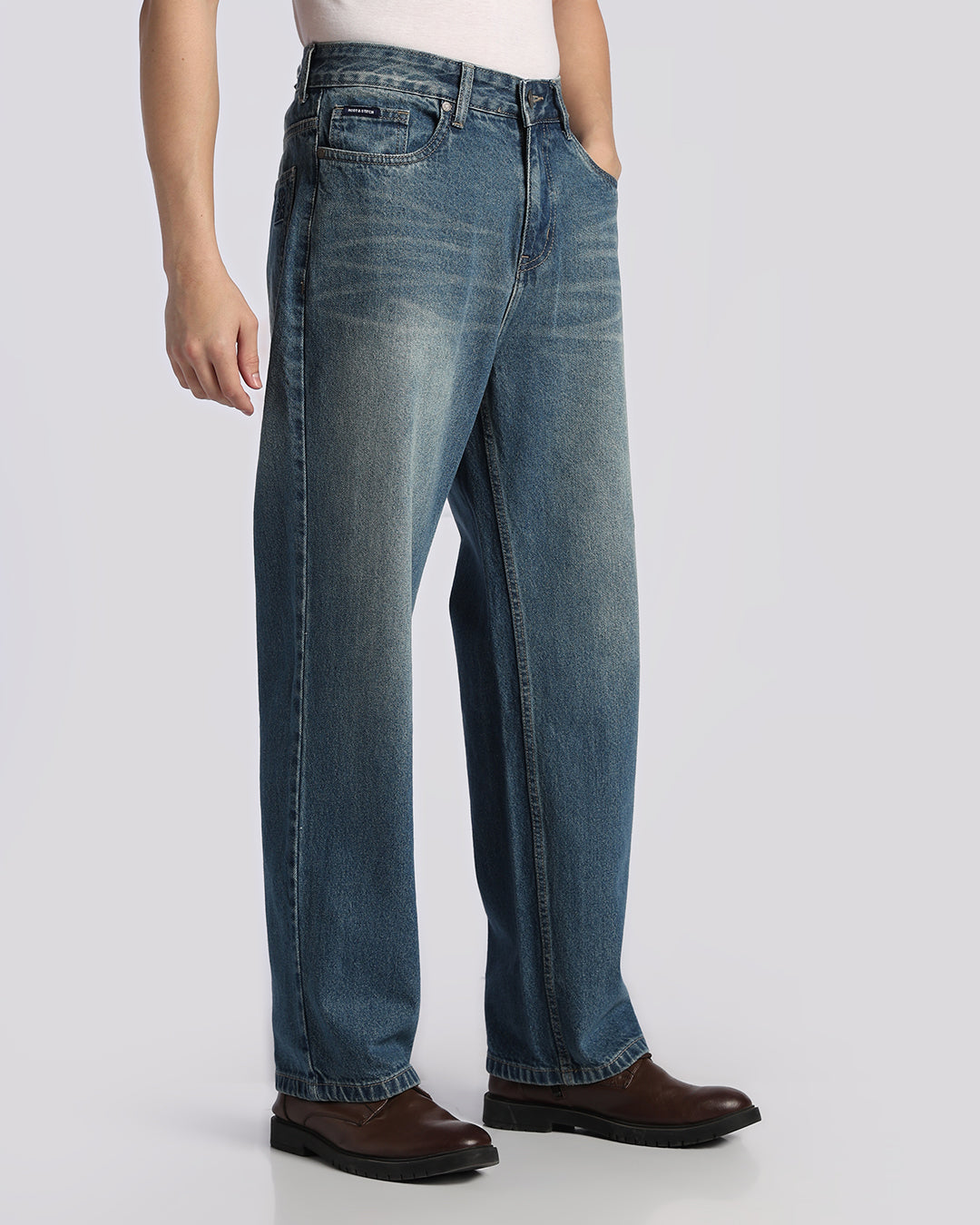 Essential Mid Blue Loose Straight Fit Jeans
