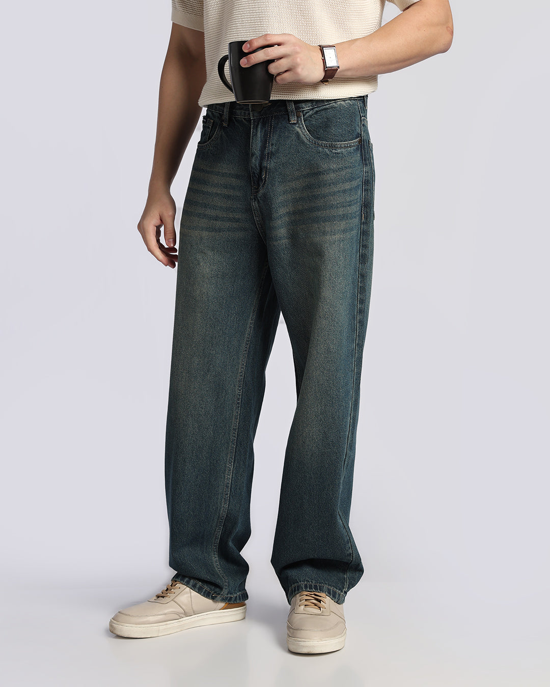 Premium Tinted Blue Loose Straight Fit Jeans
