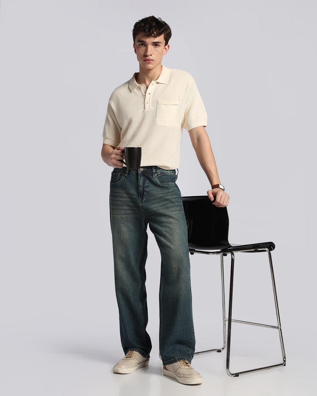 Premium Tinted Blue Loose Straight Fit Jeans