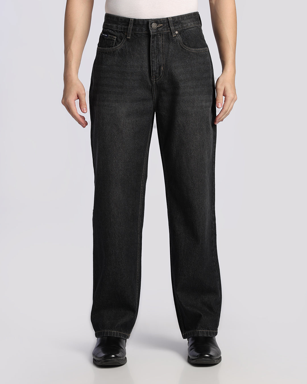 Classic Black Cotton Loose Straight Fit Jeans