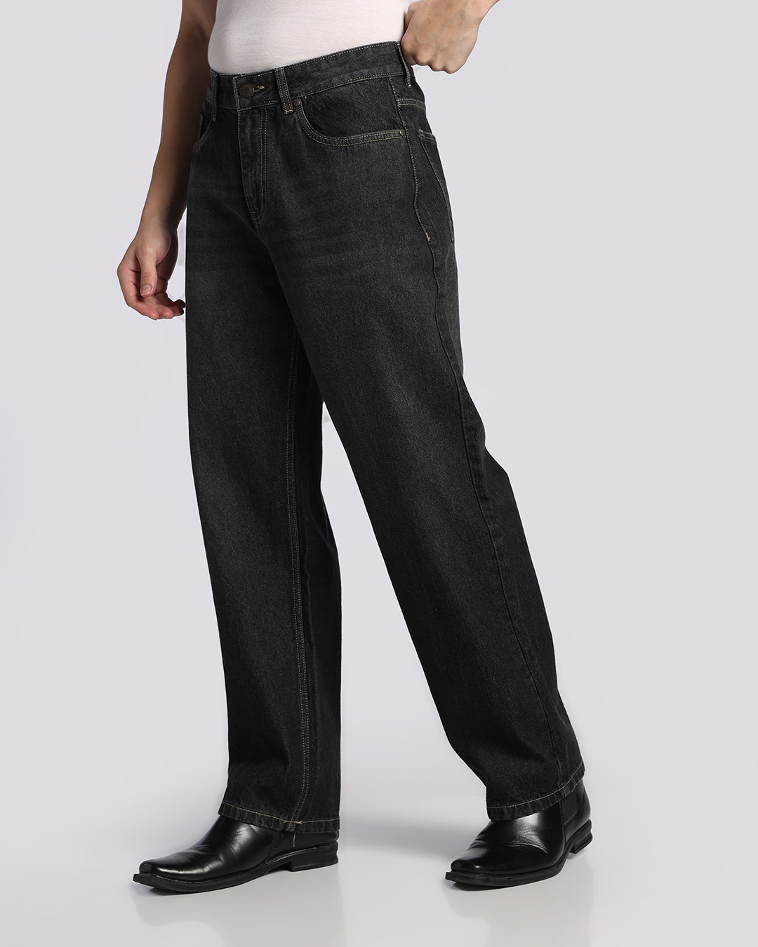 Classic Black Cotton Loose Straight Fit Jeans