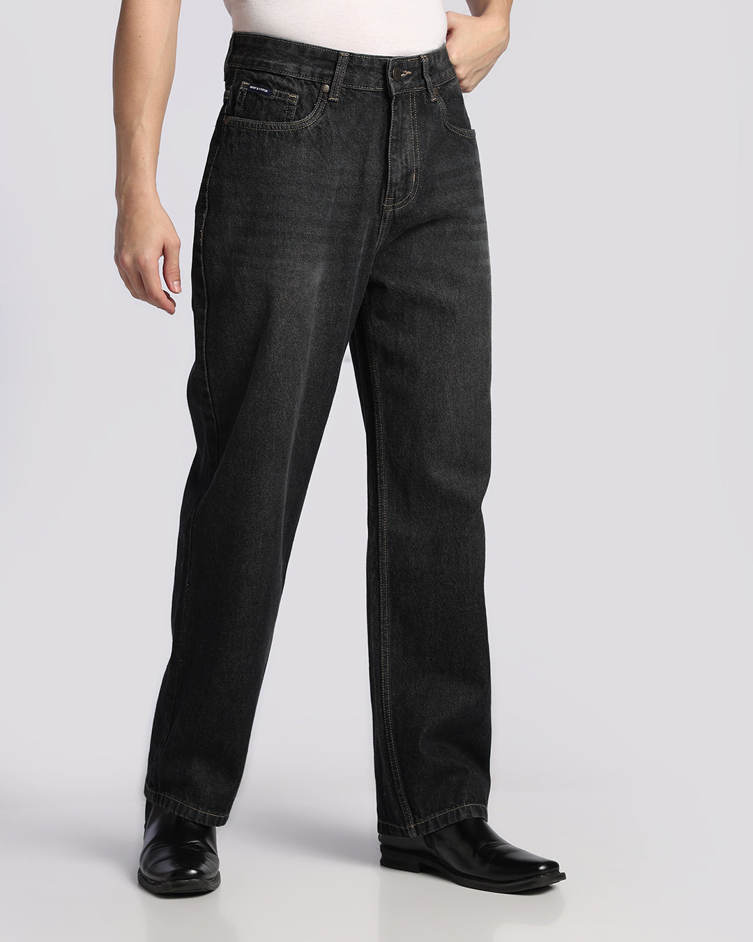 Classic Black Cotton Loose Straight Fit Jeans