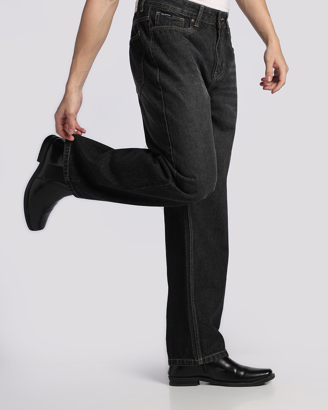 Classic Black Cotton Loose Straight Fit Jeans