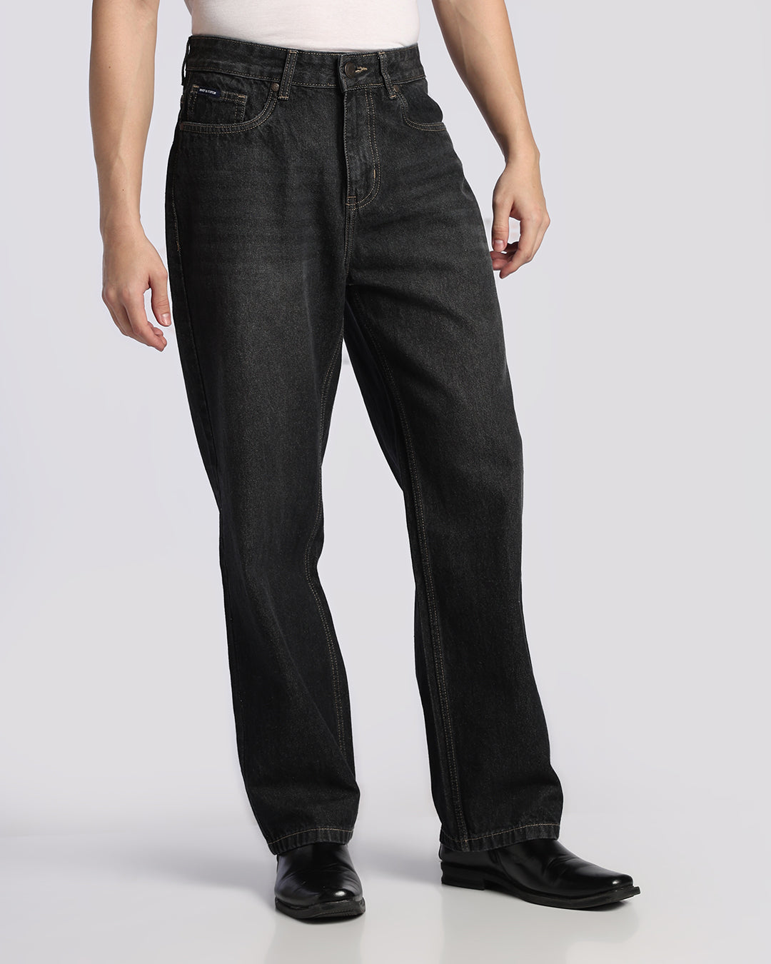 Classic Black Cotton Loose Straight Fit Jeans