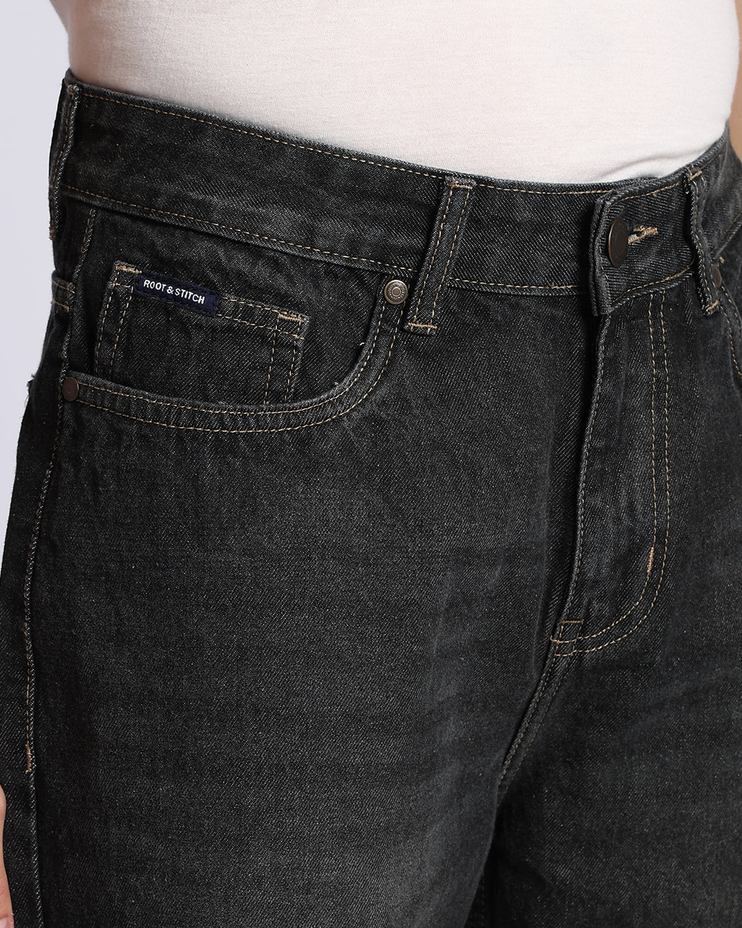 Classic Black Cotton Loose Straight Fit Jeans